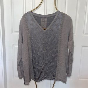 Johnny Was Flowy long sleeve tee embroidered with drop shoulder